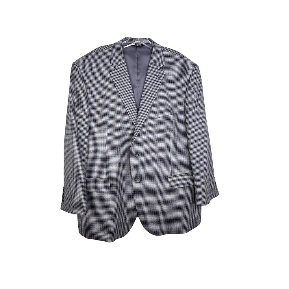 Jos A Bank Travelers Collection Men Grey Check 100% Wool Blazer 50R Tailored Fit